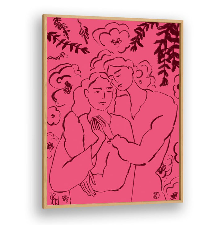 Vibrant art print featuring two figures holding hands, showcasing HOLDING HANDS PINK, VIBRANT colors for any space.