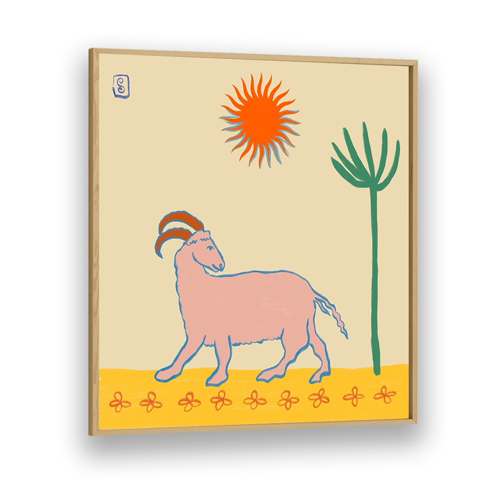 Stunning ARIES III, ZODIAC poster featuring a whimsical goat and sun, perfect for stylish home decor.