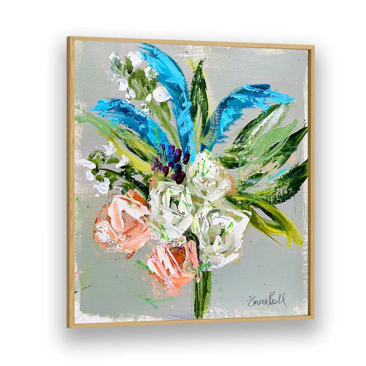 Vibrant FLORAL BOUQUET IN BLUE showcases abstract floral brushstrokes, perfect for modern decor in any space.
