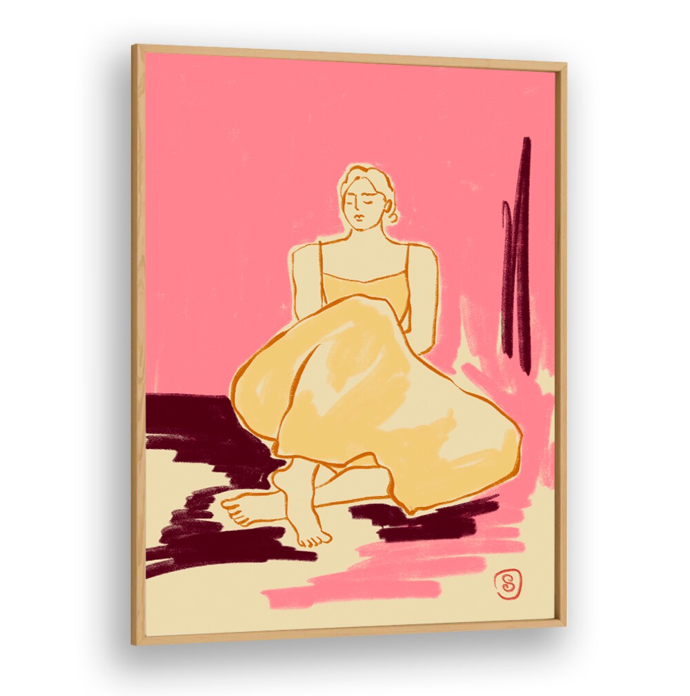 Vibrant art print featuring a woman in a flowing dress, perfect for adding a PINK DREAM, VIBRANT touch to any space.