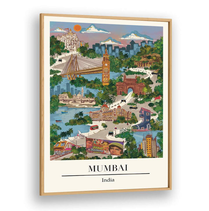 Vibrant Mumbai travel poster by Saumya Agarwal, showcasing the city's dynamic spirit in stunning wall art.
