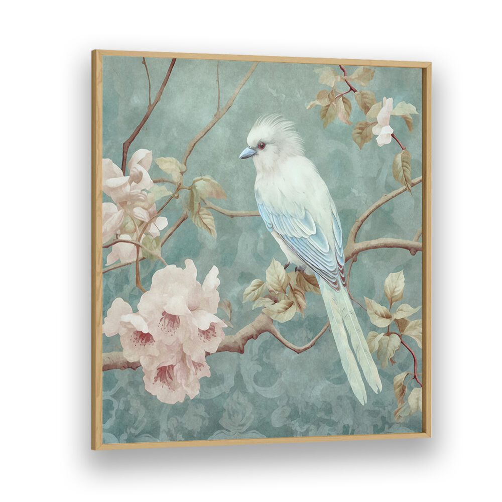Chinoiserie Bird V, Animal Paintings by Andrea Haase features a delicate bird amid soft blooms and vibrant colors.