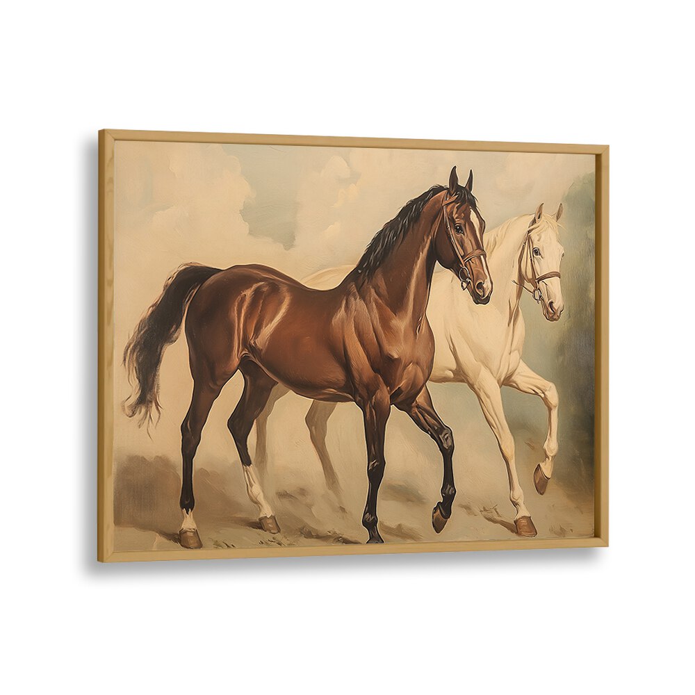 Stunning DUO HORSES GALLOPING, ANIMAL PAINTINGS showcasing equine beauty and strength in a captivating artwork.