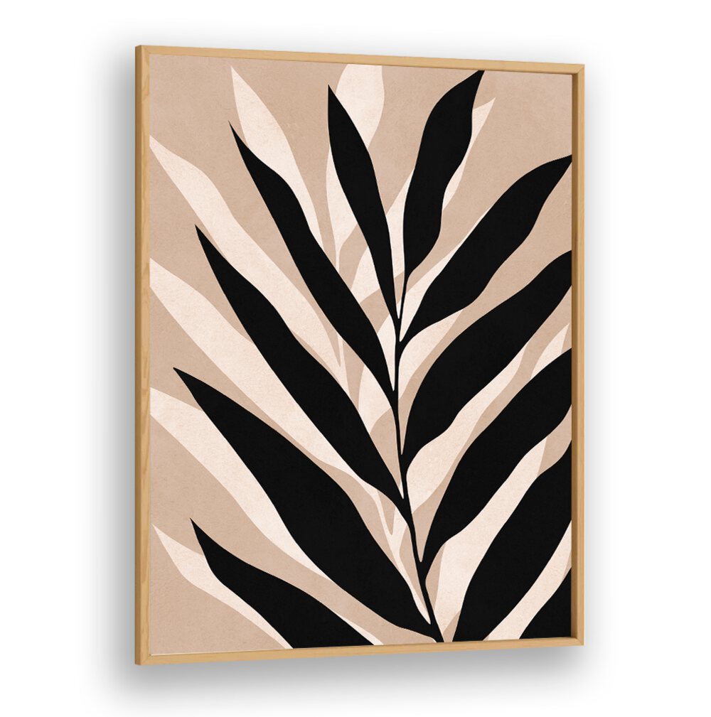 Stylish TROPICAL II, BOHO ART PAINTINGS featuring bold black leaves on a soft background, perfect for modern decor.