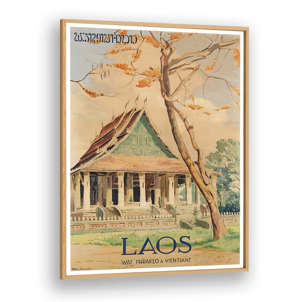 LAOS I, VINTAGE TRAVEL POSTERS showcase Wat Phra Keo's beauty, perfect for travel and decor enthusiasts.