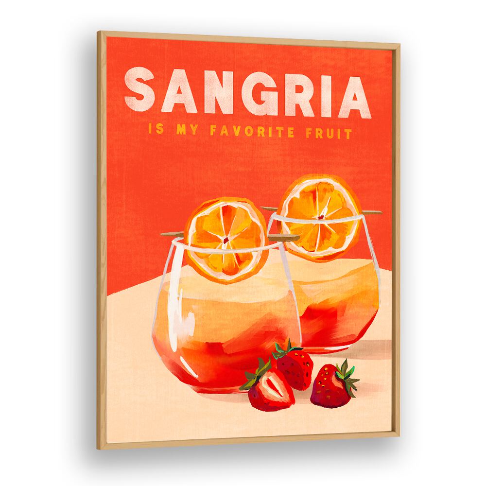 Bright SANGRIA, BAR art print featuring vibrant glasses of sangria with strawberries, perfect for your bar decor.
