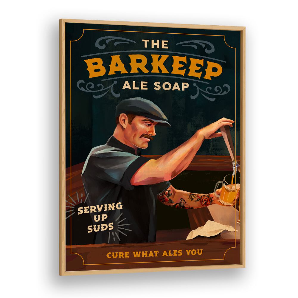 Elevate your space with this BARKEEP SOAP poster, perfect for any bar or cafe decor. Stylish and vibrant design.