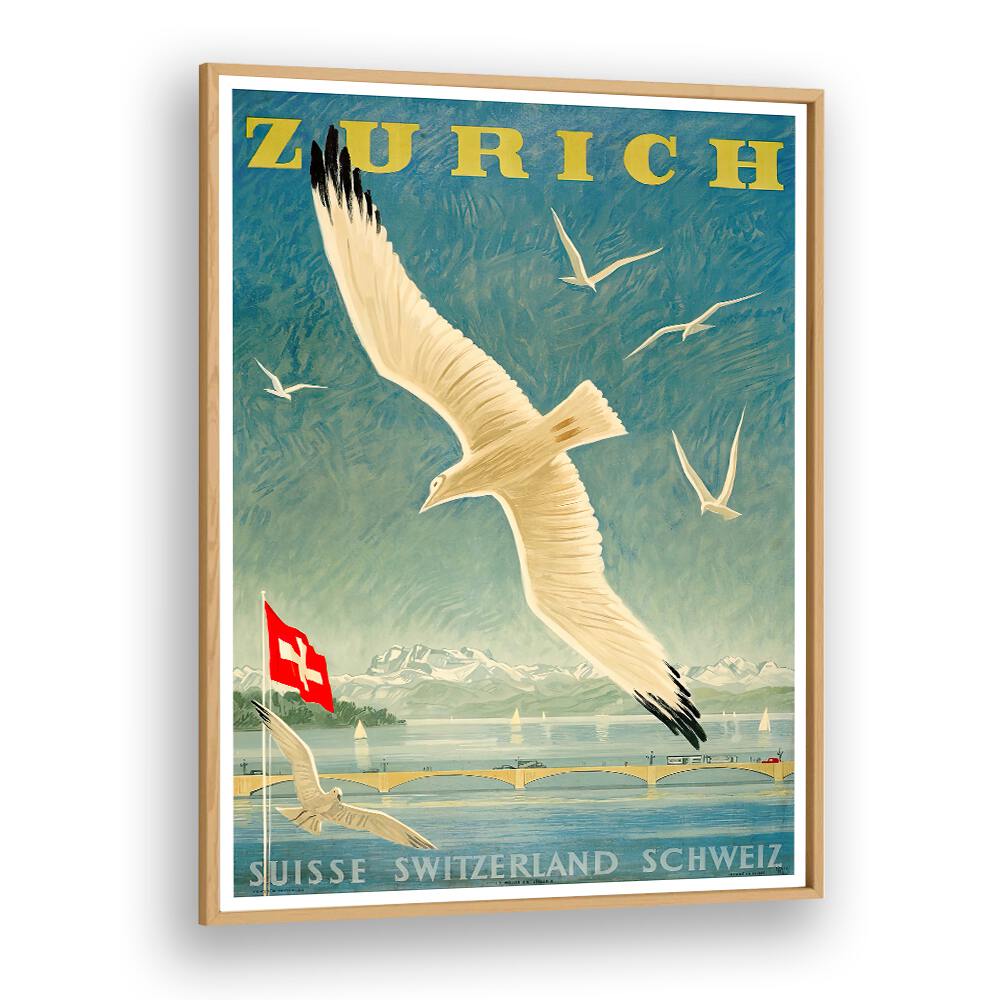 Stunning ZURICH, VINTAGE TRAVEL POSTERS showcasing Switzerland's charm with vibrant colors and elegant design.