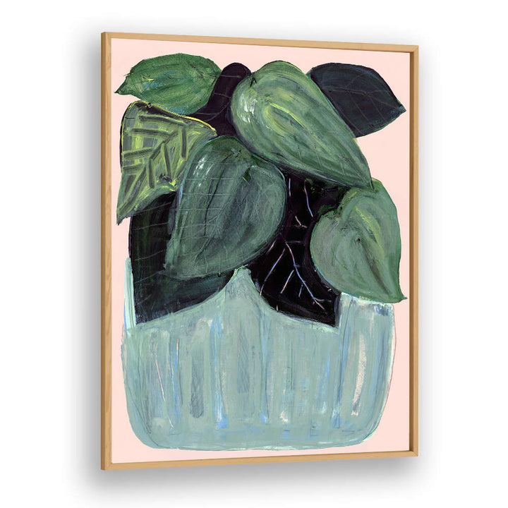 POTTED PLANT NO I, FLORAL FLOWER PAINTINGS showcase vibrant leaves in a stylish pot, perfect for home decor.