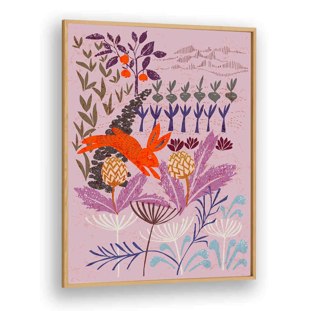 Vibrant ARTICHOKE THIEF, FLORAL FLOWER PAINTINGS featuring abstract blooms and a playful rabbit design to elevate your decor.