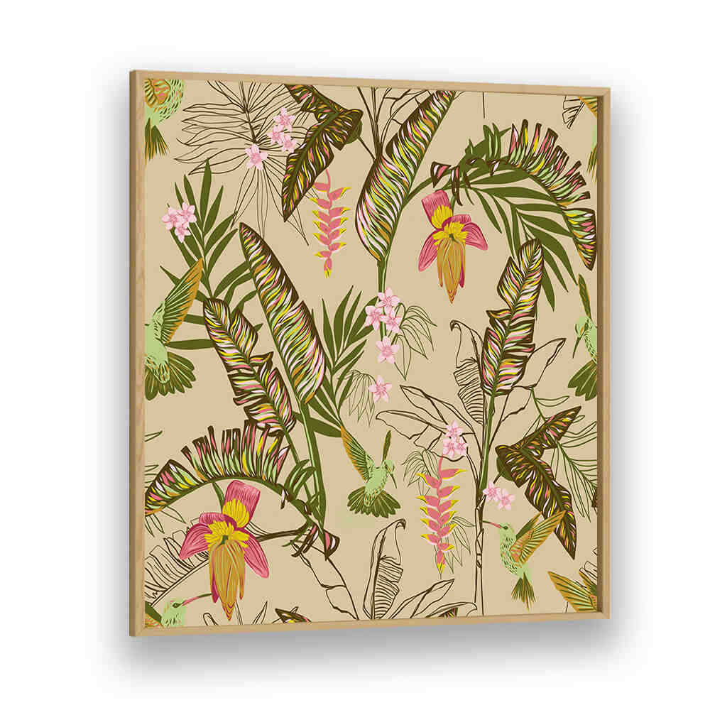 BANANA LEAVES AND HUMMINGBIRDS SAND , FLORAL FLOWER PAINTINGS
