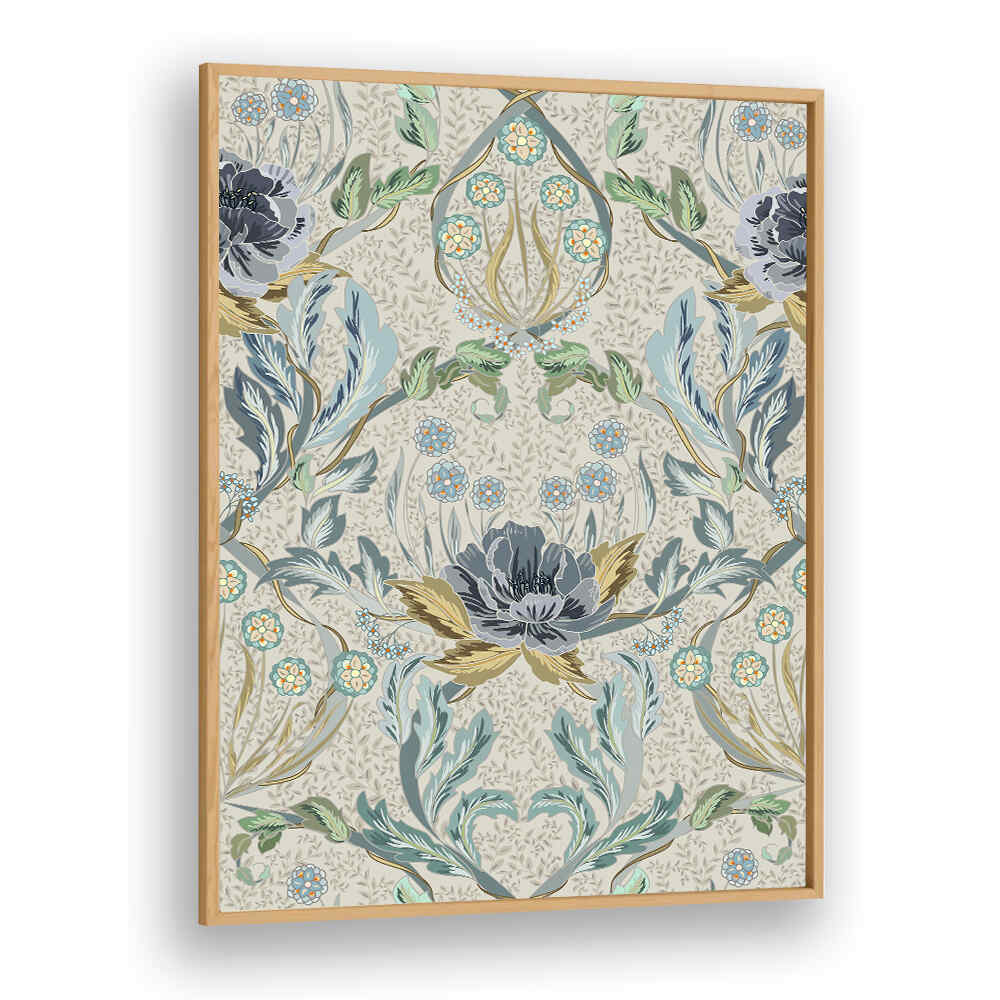 Transform your space with HAZY BLUE TINTED PATTERN, PATTERN ART PRINTS, featuring intricate floral designs and colors.