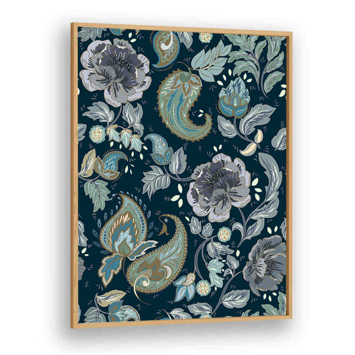 Enhance your decor with MOONSHINE BLUE, PATTERN ART PRINTS featuring elegant floral designs on a rich backdrop.