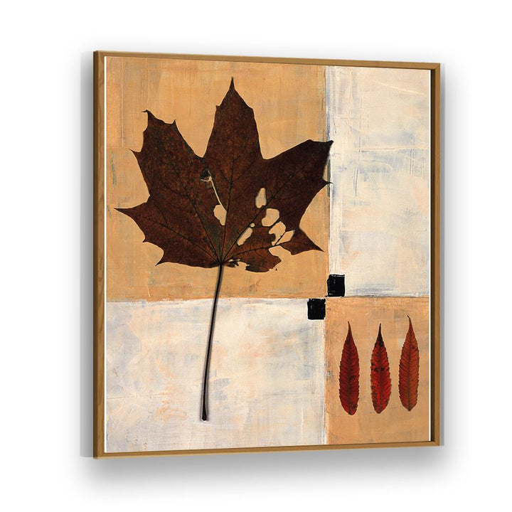 Exquisite AUTUMN LEAF HARMONY, FLORAL FLOWER PAINTINGS showcasing a striking maple leaf against warm tones.