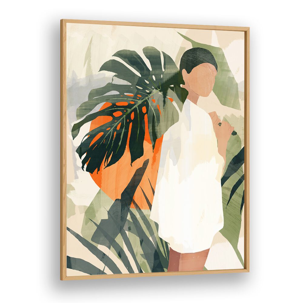 Vibrant JUNGLE 3, BOHO ART PAINTINGS featuring lush greenery and a serene figure, perfect for a bohemian decor.