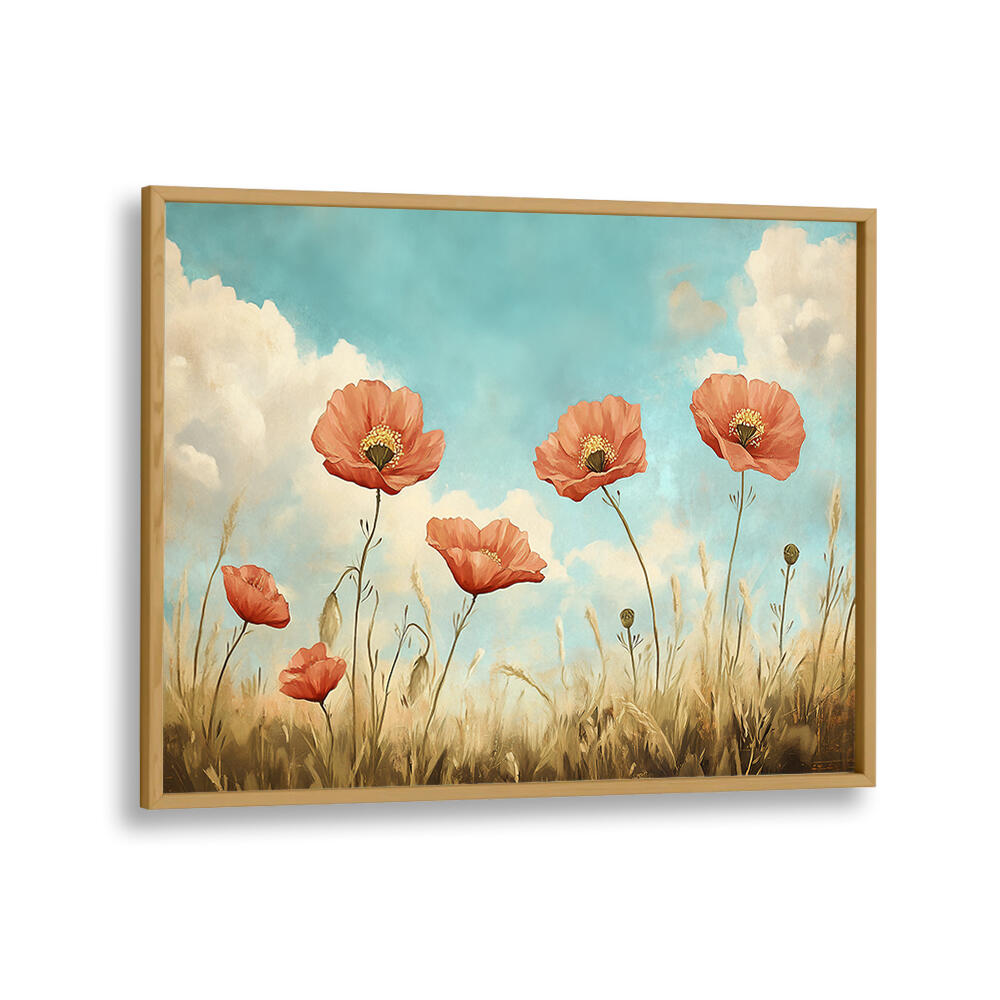 RED POPPIES SWAYING , FLORAL FLOWER PAINTINGS