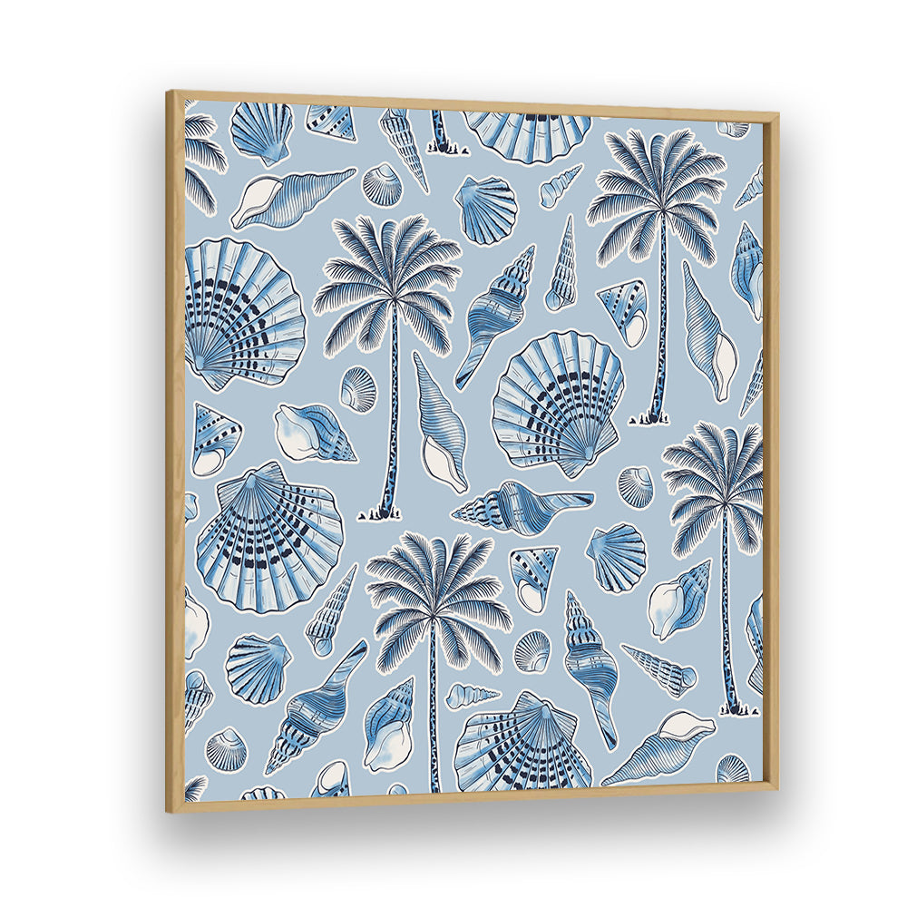 SEA SHELLS AND PALMTREES LIGHT BLUE , BEACH PAINTINGS