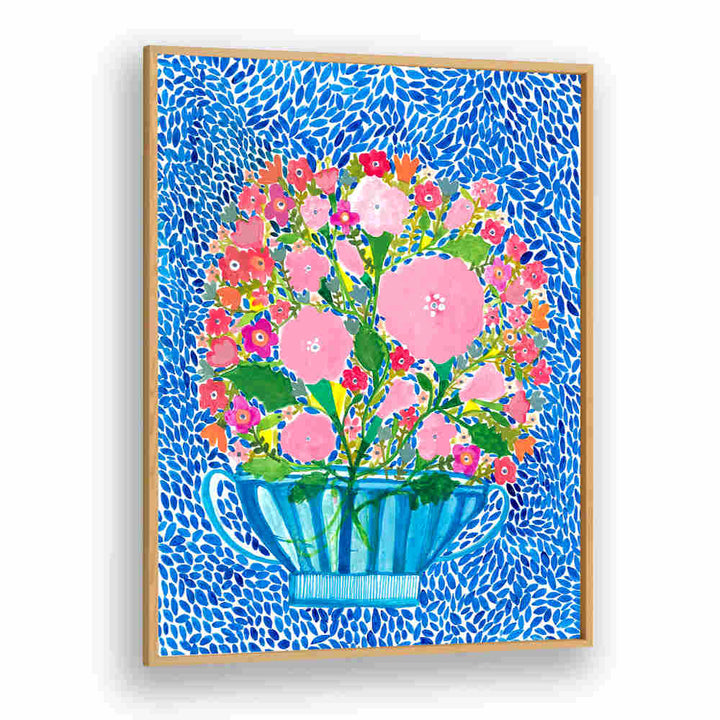ROSES IN A BLUE VASE , FLORAL FLOWER PAINTINGS
