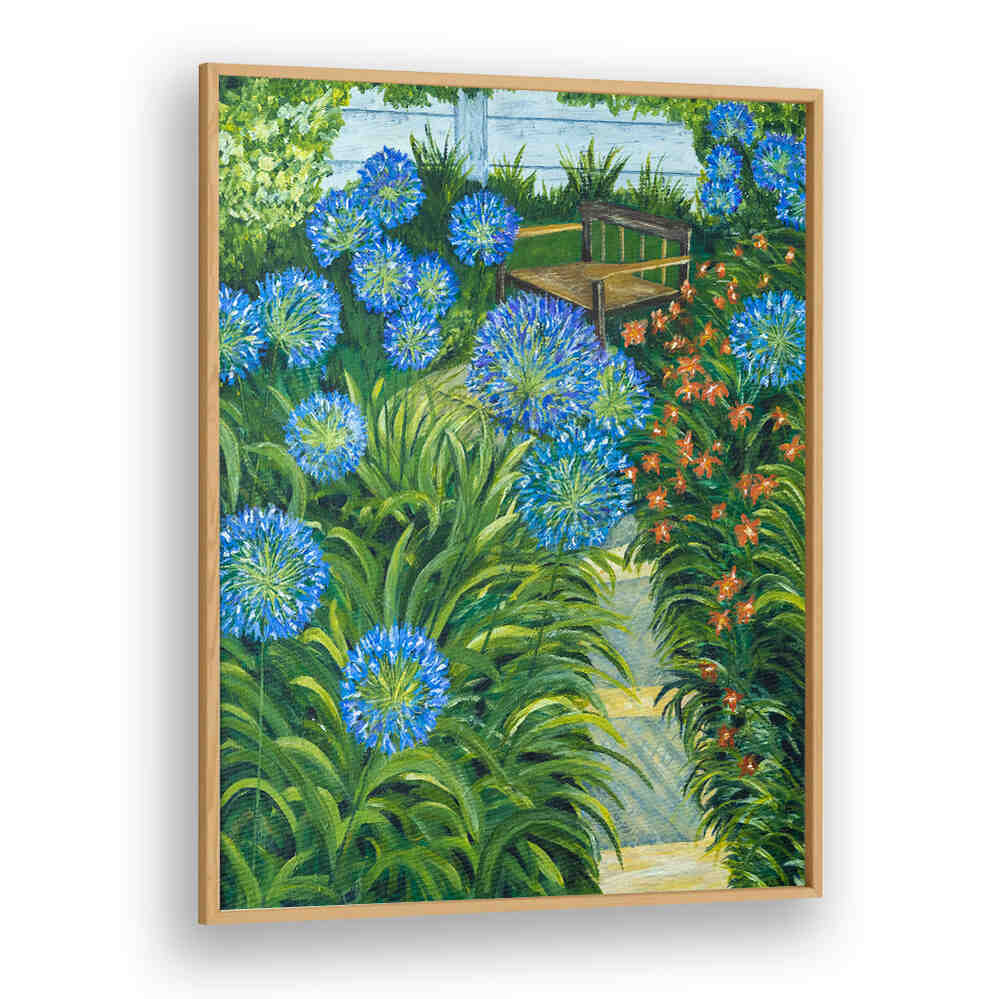 Colorful PATHWAY, FLORAL FLOWER PAINTINGS showcasing vibrant blooms and lush greenery for a beautiful living space.
