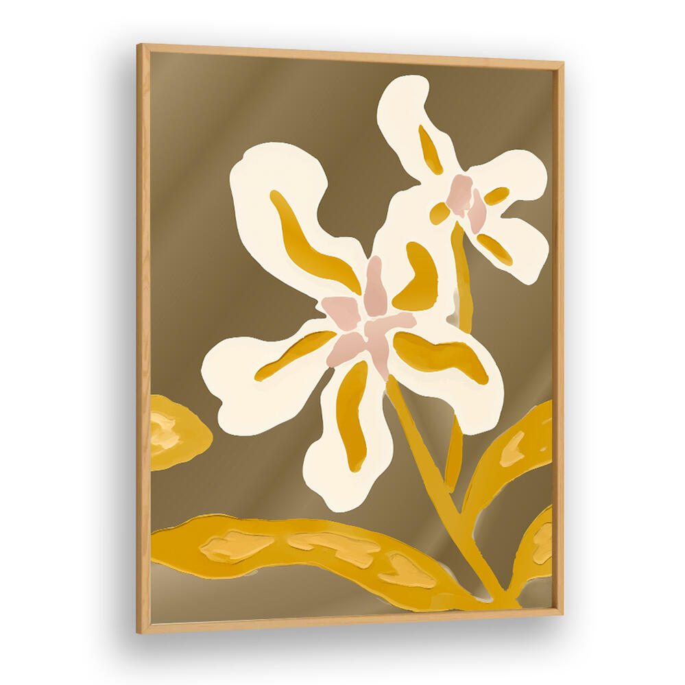 TWO GOLDEN BLOOMS , FLORAL FLOWER PAINTINGS