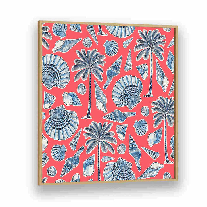 SEA SHELLS AND PALMTREES CORAL RED , BEACH PAINTINGS