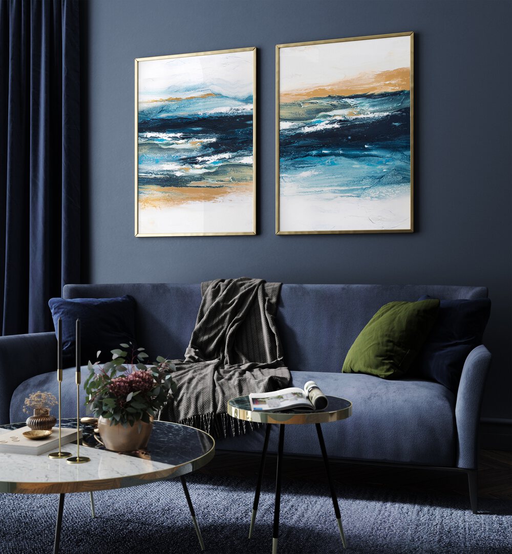 Enhance your home with the OCEAN SERENITY SET, SET OF 2 PAINTINGS showcasing tranquil ocean waves and serene landscapes.