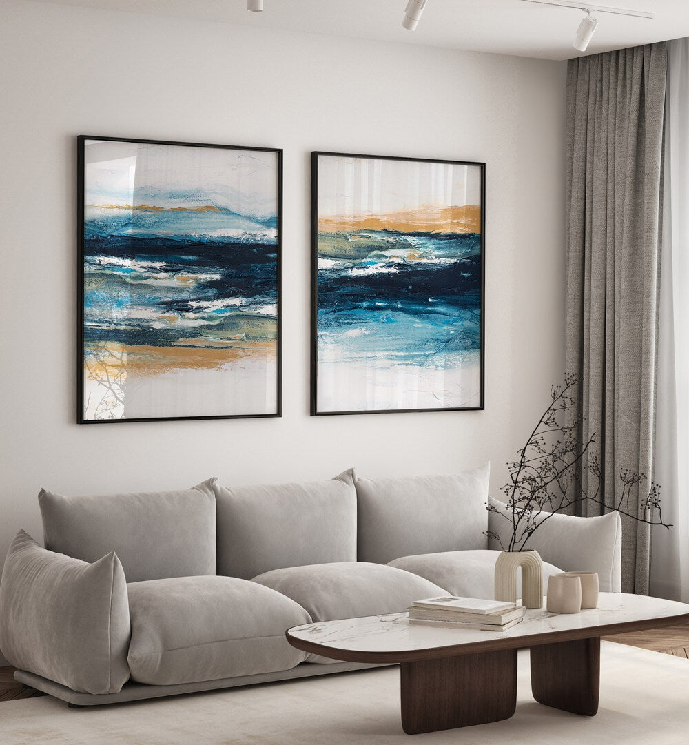 Enhance your decor with the OCEAN SERENITY SET, SET OF 2 PAINTINGS, showcasing tranquil ocean waves in elegant frames.