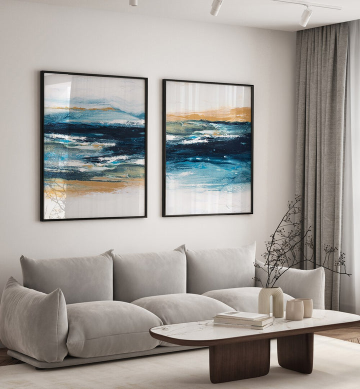 Enhance your decor with the OCEAN SERENITY SET, SET OF 2 PAINTINGS, showcasing tranquil ocean waves in elegant frames.