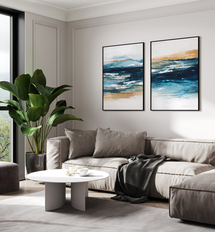 Enhance your home decor with the OCEAN SERENITY SET, SET OF 2 PAINTINGS showcasing tranquil ocean landscapes.