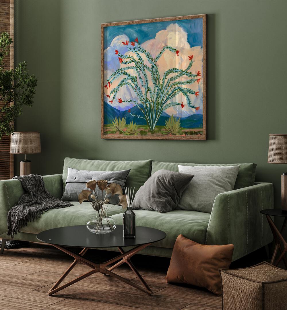 Vibrant OCOTILLO, FLORAL FLOWER PAINTINGS brighten the space, showcasing Big Bend National Park's beauty.