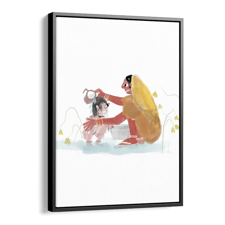 Of Mothers By Shreya Roy Chowdary, Indian Art Paintings Artwork in Black Floater Frame
