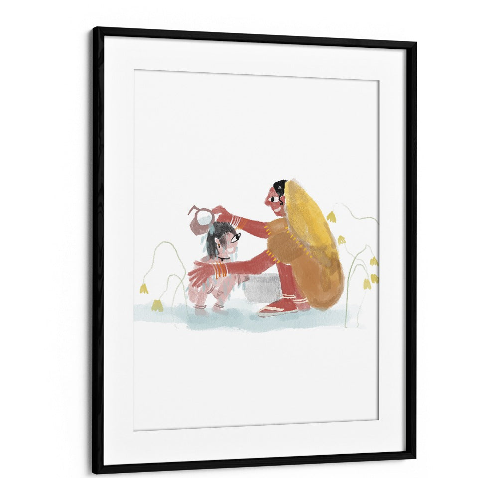 Of Mothers By Shreya Roy Chowdary, Indian Art Paintings Artwork in Black Frame With Mount