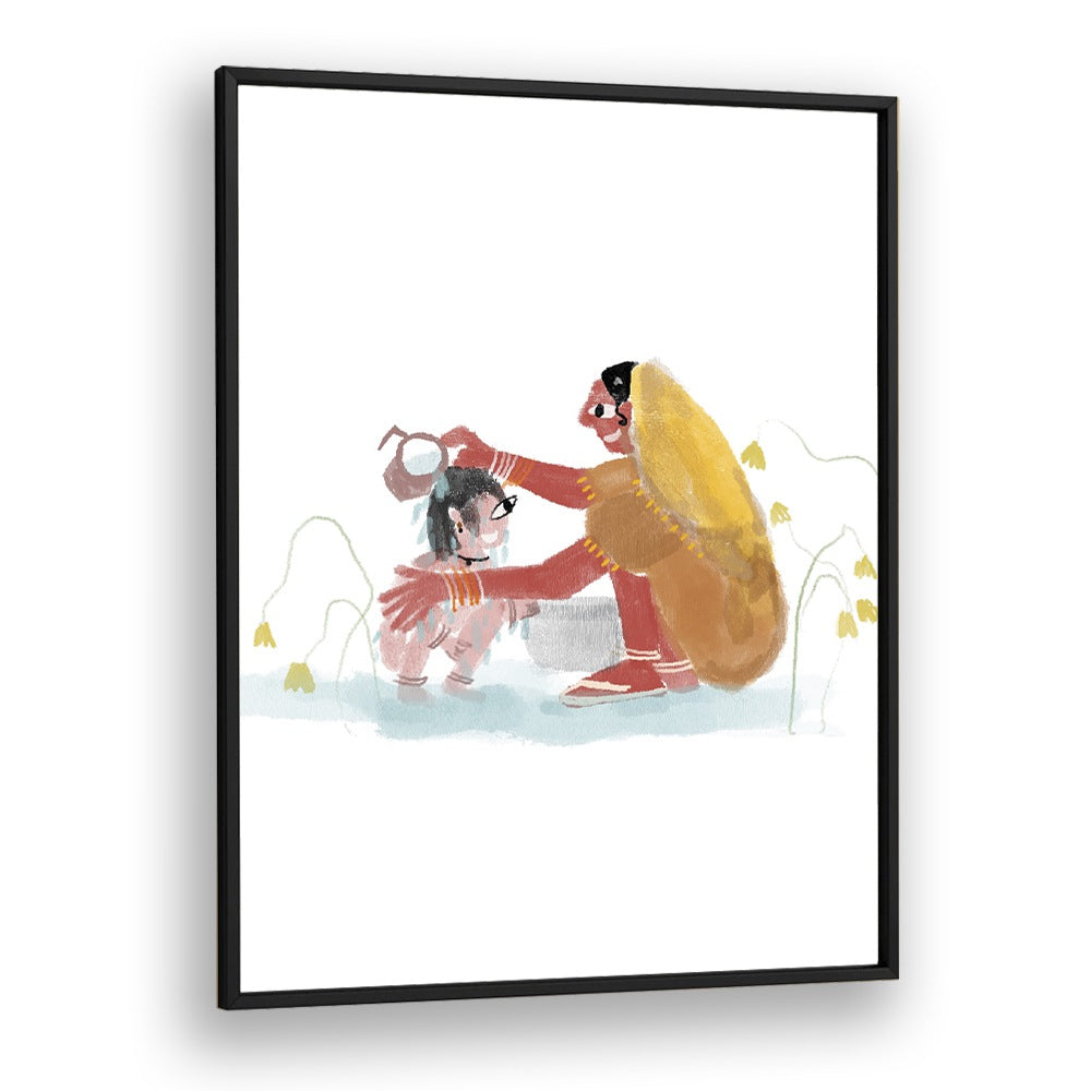 Of Mothers By Shreya Roy Chowdary, Indian Art Paintings Artwork in Black Plain Frame