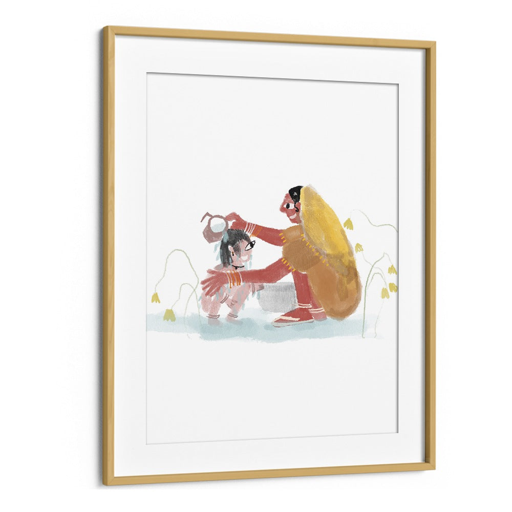 Of Mothers By Shreya Roy Chowdary, Indian Art Paintings Artwork in Oak Wood Frame With Mount