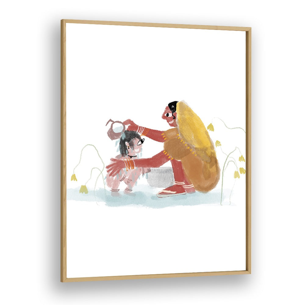Of Mothers By Shreya Roy Chowdary, Indian Art Paintings Artwork in Oak Wood Plain Frame