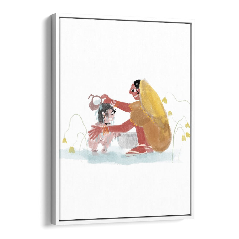 Of Mothers By Shreya Roy Chowdary, Indian Art Paintings Artwork in White Floater Frame