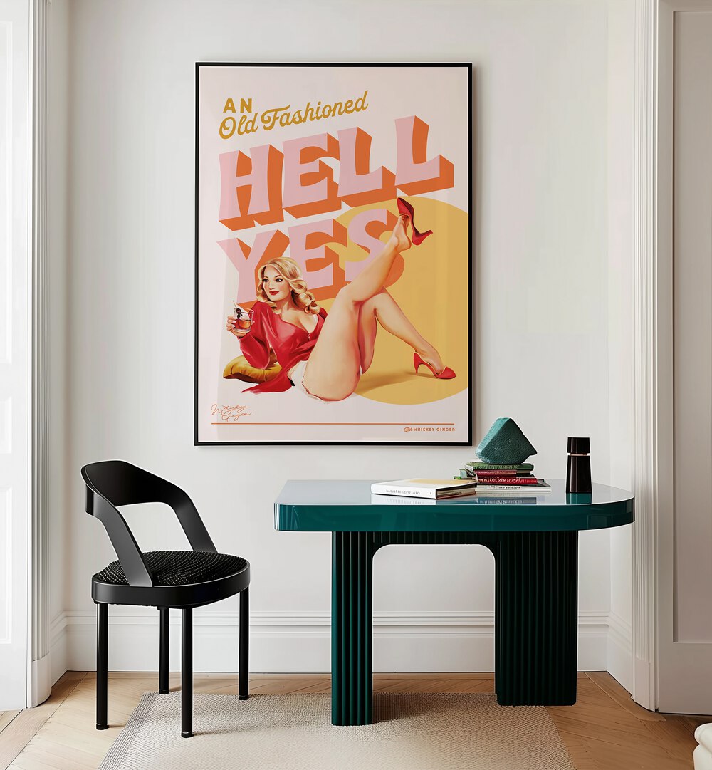 Bold and vibrant HELL YES II, FASHION POSTERS elevate your space with a daring illustration for modern women.