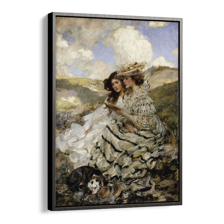 Discover tranquility with "ON THE DUNES, VINTAGE PAINTINGS," featuring Lady Shannon and Kitty in a serene landscape.