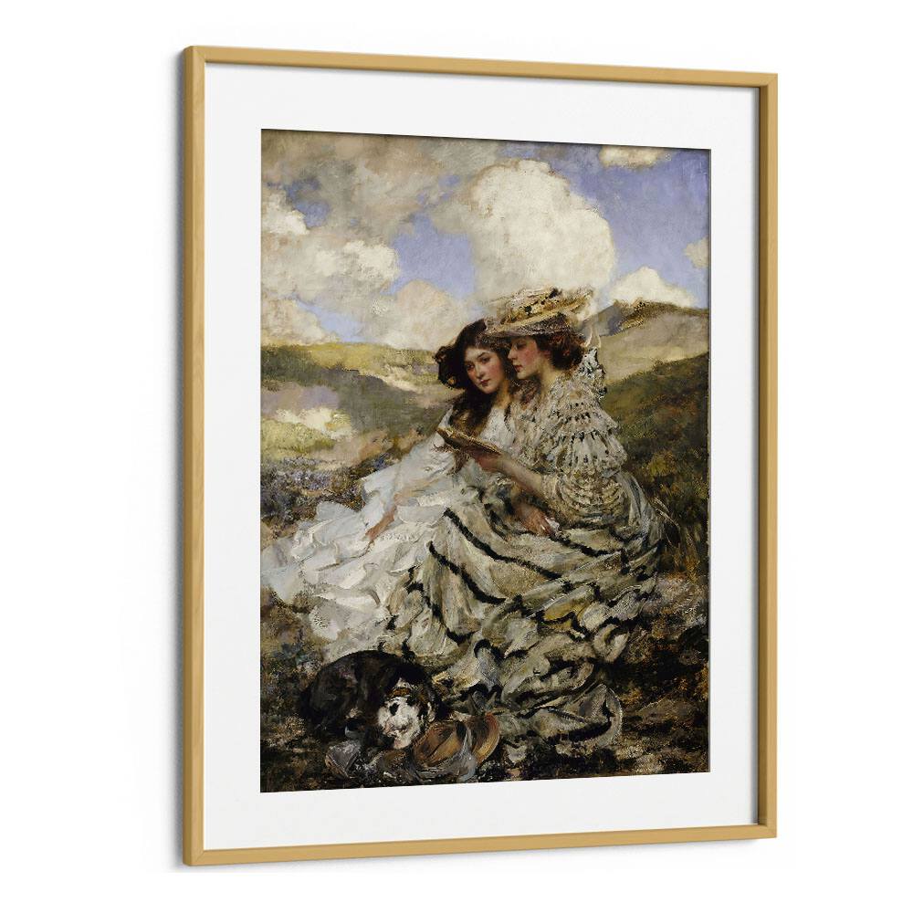 Elegant "On the Dunes, Vintage Paintings" art print featuring two women in serene landscape, perfect for home decor.