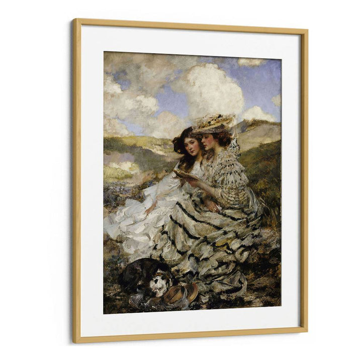 Elegant "On the Dunes, Vintage Paintings" art print featuring two women in serene landscape, perfect for home decor.