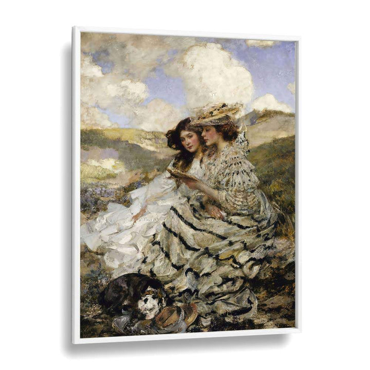 "ON THE DUNES, VINTAGE PAINTINGS captures two women in elegant attire, enhancing your home with timeless beauty."
