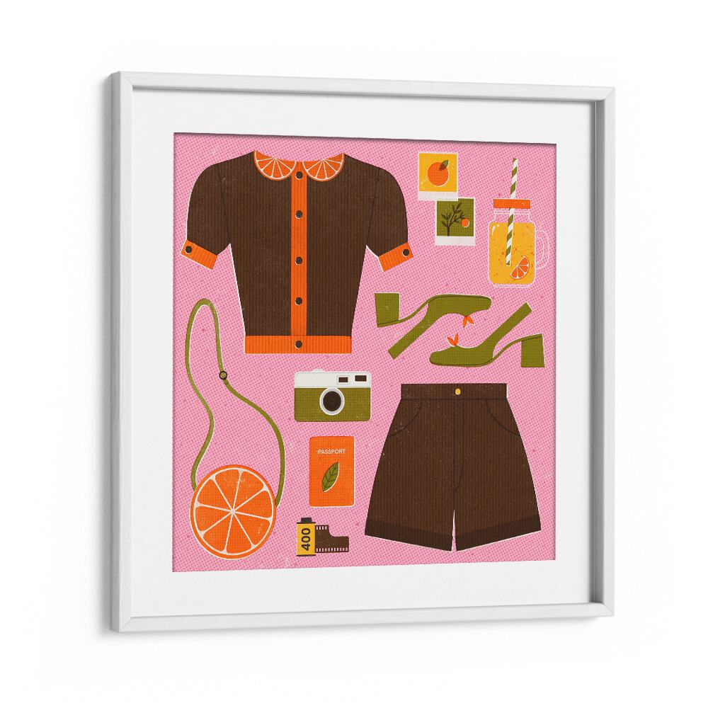Vibrant ORANGE, FASHION POSTERS featuring stylish outfits and accessories by Julia Leister for modern decor.