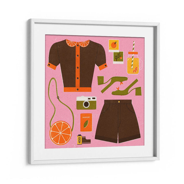 Vibrant ORANGE, FASHION POSTERS featuring stylish outfits and accessories by Julia Leister for modern decor.