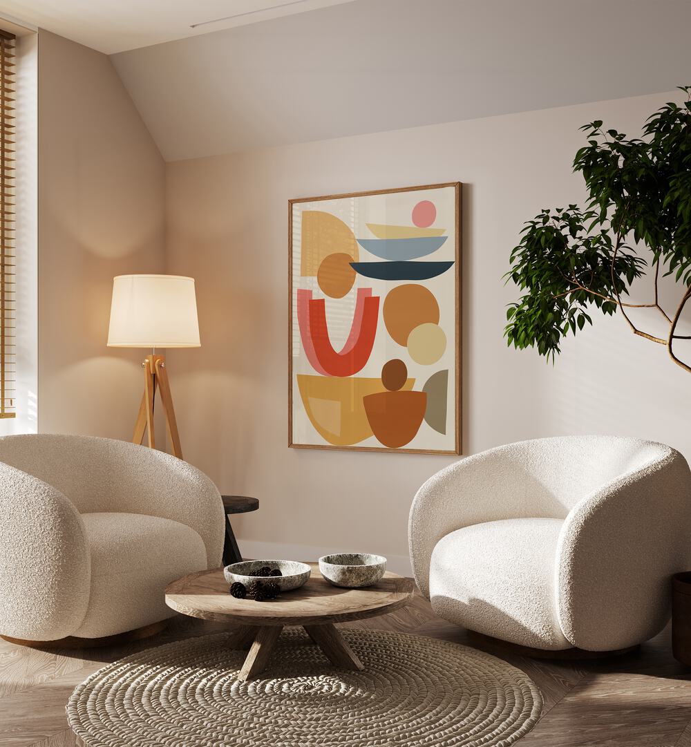 Stylish living room featuring ORGANIC V, GEOMETRIC ART PRINTS, blending nature's beauty with modern design aesthetics.