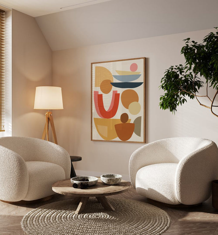 Stylish living room featuring ORGANIC V, GEOMETRIC ART PRINTS, blending nature's beauty with modern design aesthetics.