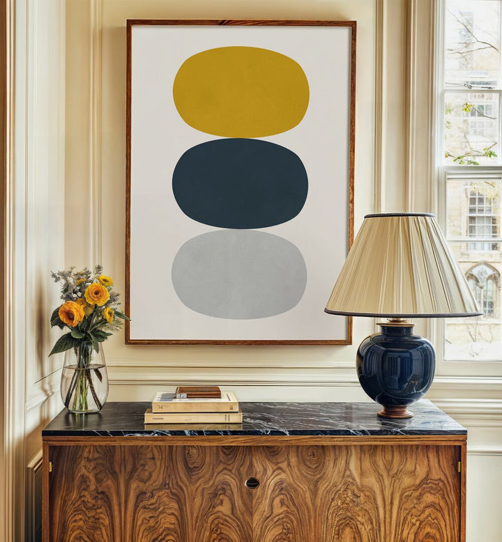Stylish OVALS IN BALANCE II, GEOMETRIC ART PRINTS enhancing elegance in a modern interior space. Perfect decor choice!