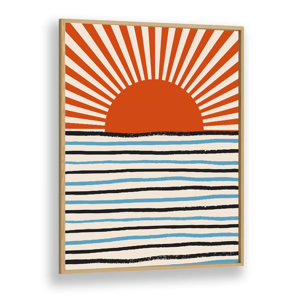 Framed RED SUN AND SEA, LANDSCAPE PAINTINGS art print with vibrant colors, perfect for enhancing any living space.