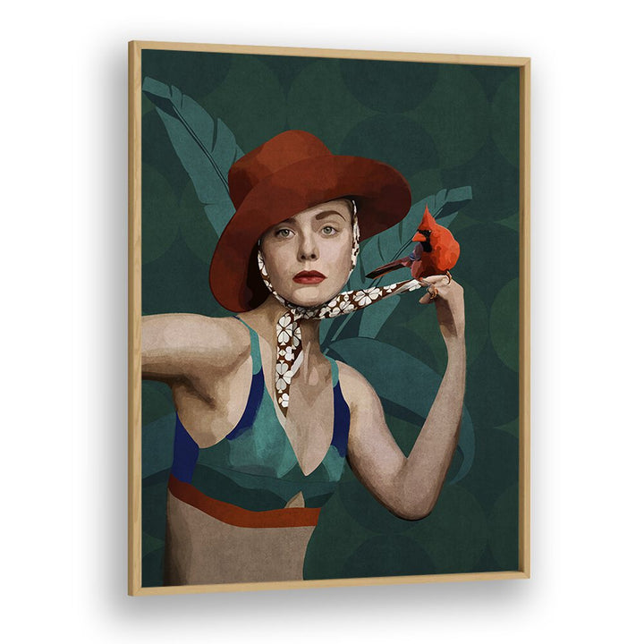KARDINAL KUSLU KIZ, PORTRAITS showcases a captivating woman with a red hat and a cardinal, perfect for any space.