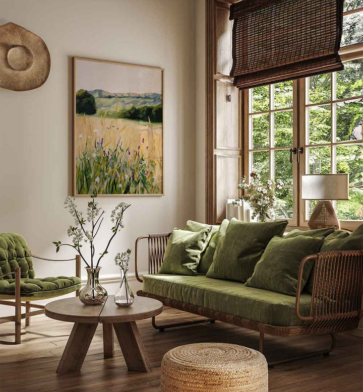 OAKS AND TALL GRASS , LANDSCAPE PAINTINGS