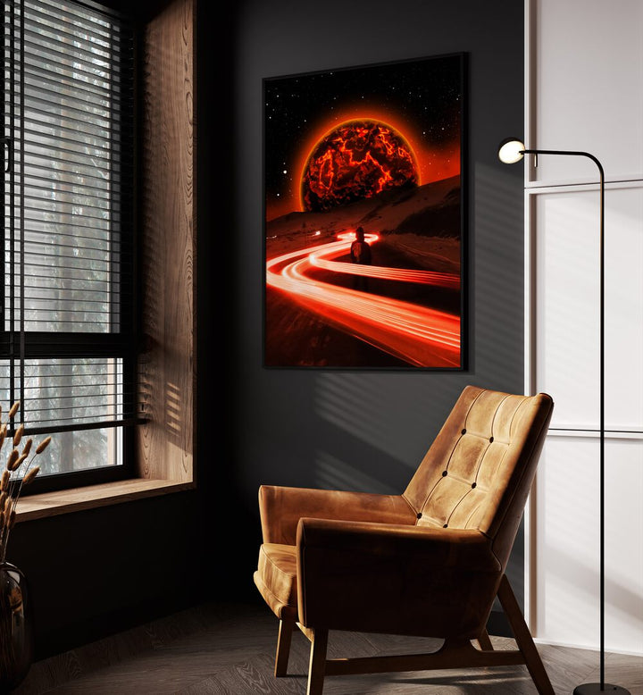 Stunning OBLIVION, SURREAL ART PRINTS by Ritvik Takkar, showcasing a vibrant cosmic landscape and dynamic light trails.